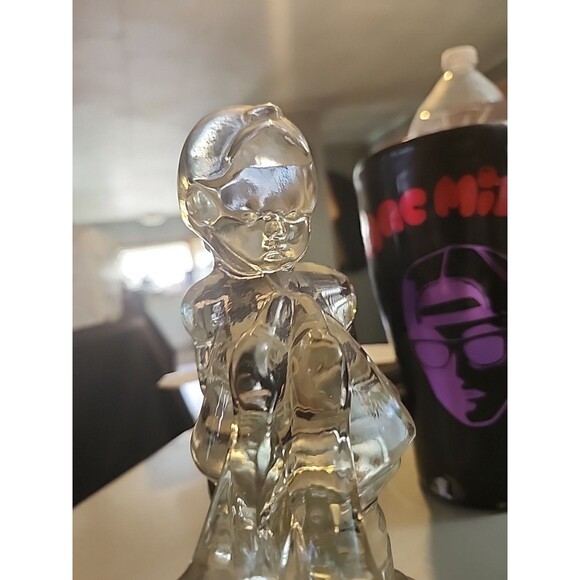 Vintage Clear Pressed Glass Kneeling Boy Figurine Praying Child Mid Century - Picture 2 of 11